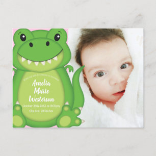 Carte Postale Dinosaure Baby shower T-Rex Rose Girl