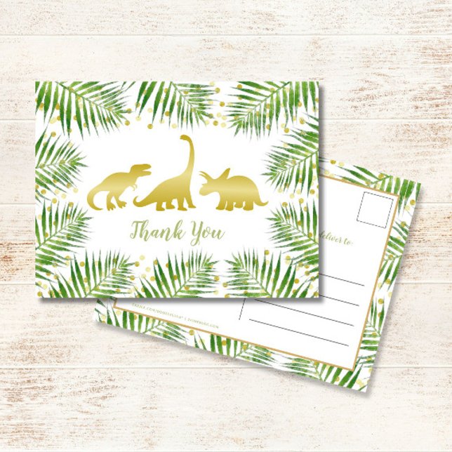 Carte Postale Dinosaure d'or Merci de Baby shower tropical (Créateur téléchargé)