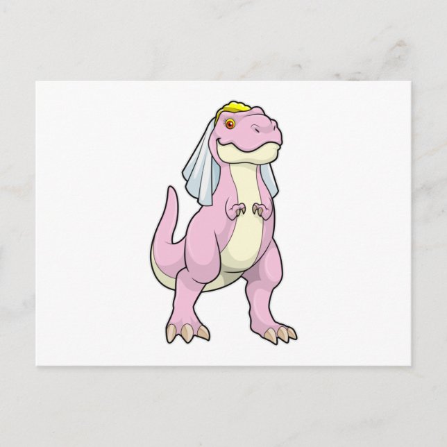 Carte Postale Dinosaure en mariée à un mariage avec voile (Devant)