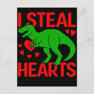 Carte Postale Dinosaure Vert Valentine I Voler Coeurs