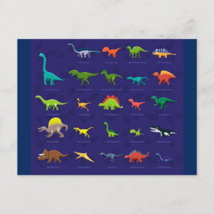 Carte Postale Dinosaures Animés avec des noms sous