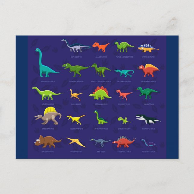 Carte Postale Dinosaures Animés avec des noms sous (Devant)