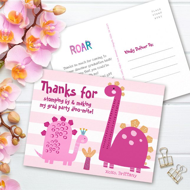 Carte Postale Dinosaures de remise de diplôme rose fille kawaii  (Créateur téléchargé)