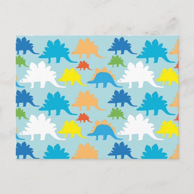 Carte Postale Dinosaures Dinosaures Rouge Bleu Orange Jaune (Devant)
