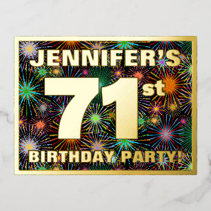 Carte Postale D'invitation À Feuilles D'aluminium 71e fête d'anniversaire : Téméraire, coloré Feu d'