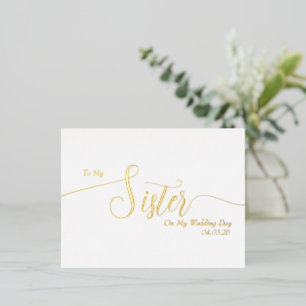 Carte Postale D'invitation À Feuilles D'aluminium À ma sœur le jour de mon mariage Écriture élégante