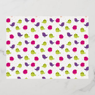 Carte Postale D'invitation À Feuilles D'aluminium Beaux oiseaux motif
