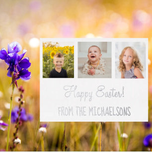 Carte Postale D'invitation À Feuilles D'aluminium Bonne photo de la famille de Pâques