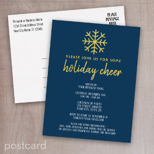 Carte Postale D'invitation À Feuilles D'aluminium Business Holiday Cheer Party - flocon de neige mod