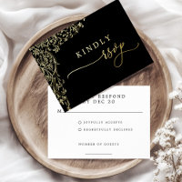 Carte de réponse de mariage à filigrane noir et or