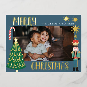 Carte Postale D'invitation À Feuilles D'aluminium Casse-noisette de Noël en or Saint-Nicolas Photo d