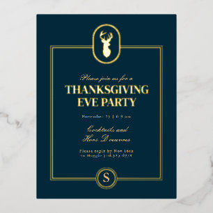 Carte Postale D'invitation À Feuilles D'aluminium Classic Gold Stag Thanksgiving Eve Party