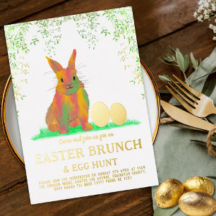 Carte Postale D'invitation À Feuilles D'aluminium Déjeuner de Pâques Chasse aux œufs de Pâques Lapin