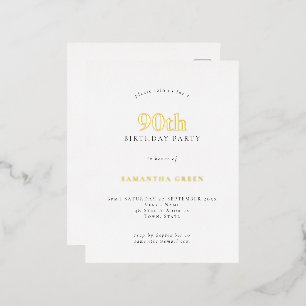 Carte Postale D'invitation À Feuilles D'aluminium Elégant 90e anniversaire de fête de luxe Real