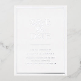 Carte Postale D'invitation À Feuilles D'aluminium Élégant Argent Enregistrer La Date