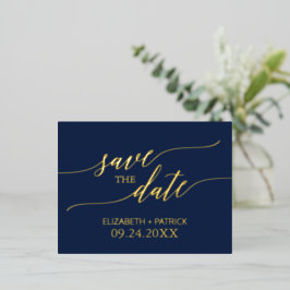 Carte Postale D'invitation À Feuilles D'aluminium Elégant Gold Foil Calligraphie Marine Enregistrer 