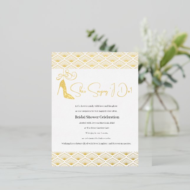 Carte Postale D'invitation À Feuilles D'aluminium Elegant Japanese Bridal Shower (Debout devant)