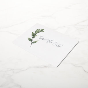 Carte Postale D'invitation À Feuilles D'aluminium Élégant minimaliste botanique verdure argent vérit