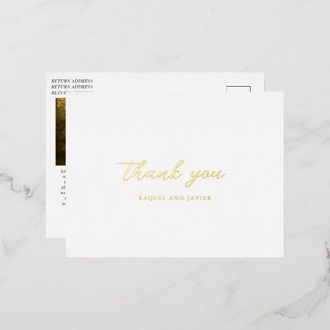 Carte Postale D'invitation À Feuilles D'aluminium Elegant Photo Wedding Foil Thank You Postcard (Recto/Verso)