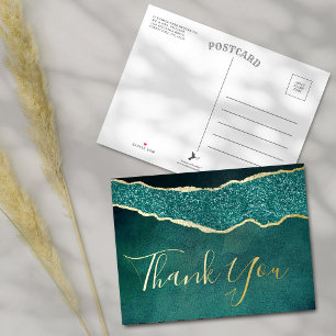 Carte Postale D'invitation À Feuilles D'aluminium Elégant Turquoise Agate Mariage Merci réel