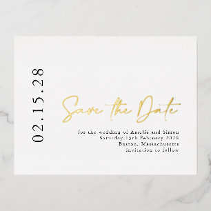 Carte Postale D'invitation À Feuilles D'aluminium Élégante calligraphie Enregistrer la date Real Gol