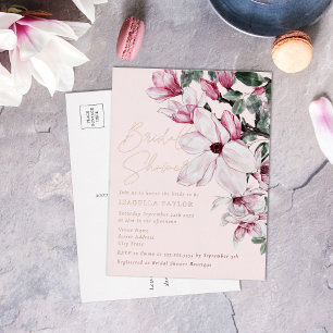 Carte Postale D'invitation À Feuilles D'aluminium Fête des mariées Rose or rose printemps