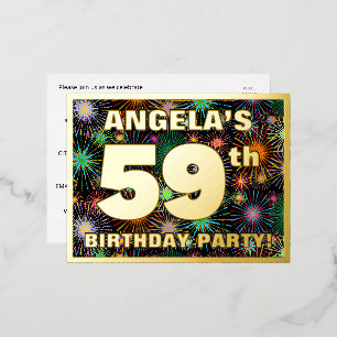 Carte Postale D'invitation À Feuilles D'aluminium Fête du 59e anniversaire : Téméraire, coloré Feu d