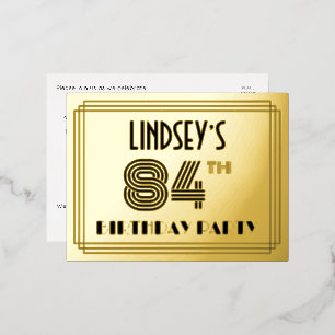 Carte Postale D'invitation À Feuilles D'aluminium Fête du 84ème anniversaire ~ Style Art Déco "84" +
