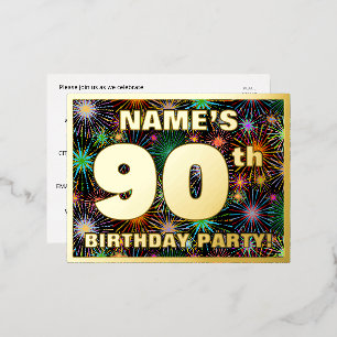 Carte Postale D'invitation À Feuilles D'aluminium Fête du 90e anniversaire : Téméraire, coloré Feu d