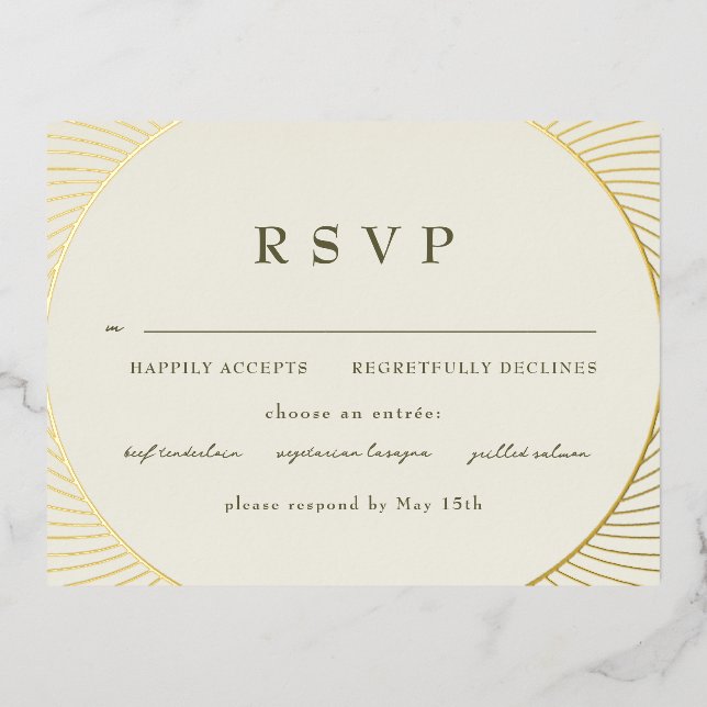 Carte Postale D'invitation À Feuilles D'aluminium Gold Byzantine RSVP (Recto)