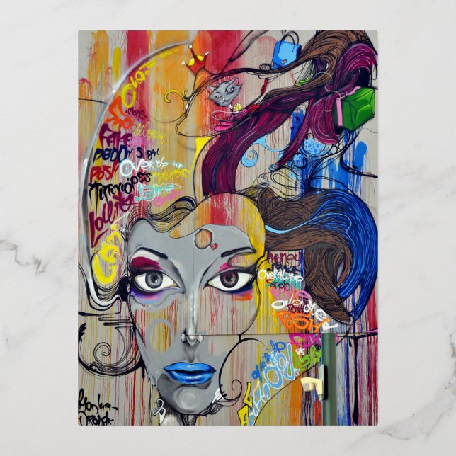 Carte Postale D'invitation À Feuilles D'aluminium Graffiti d'art psychédélique pour femme créatrice (Recto)