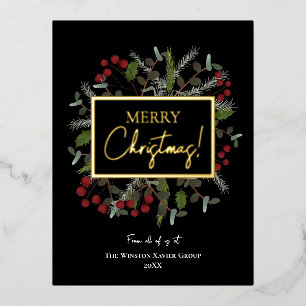 Carte Postale D'invitation À Feuilles D'aluminium Joyeux or doré Joyeux couronne de Noël Nom de la s