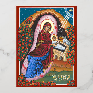 Carte Postale D'invitation À Feuilles D'aluminium La Nativité du Christ