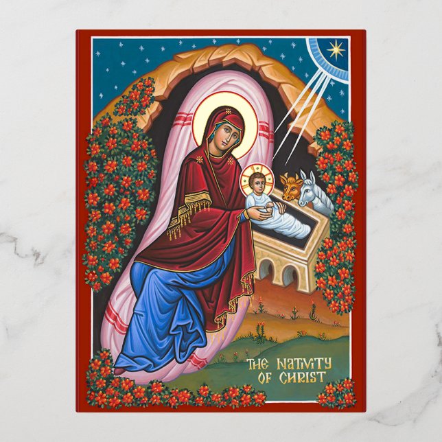Carte Postale D'invitation À Feuilles D'aluminium La Nativité du Christ (Recto)