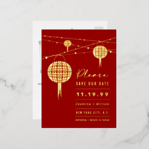 Carte Postale D'invitation À Feuilles D'aluminium Lanterne Double Bonheur Chinoise Annonce de Sauveg