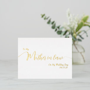 Carte Postale D'invitation À Feuilles D'aluminium Ma belle-mère le jour de mon mariage Écriture élég