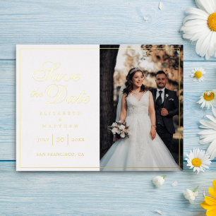 Carte Postale D'invitation À Feuilles D'aluminium Mariage D'Image Chic Moderne Enregistrer La Date