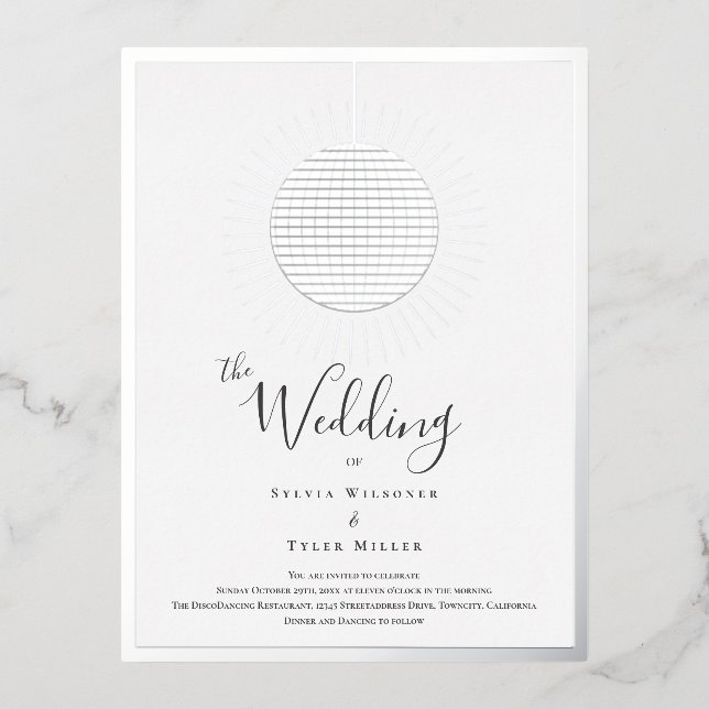 Carte Postale D'invitation À Feuilles D'aluminium Mariage Disco Ball (Recto)