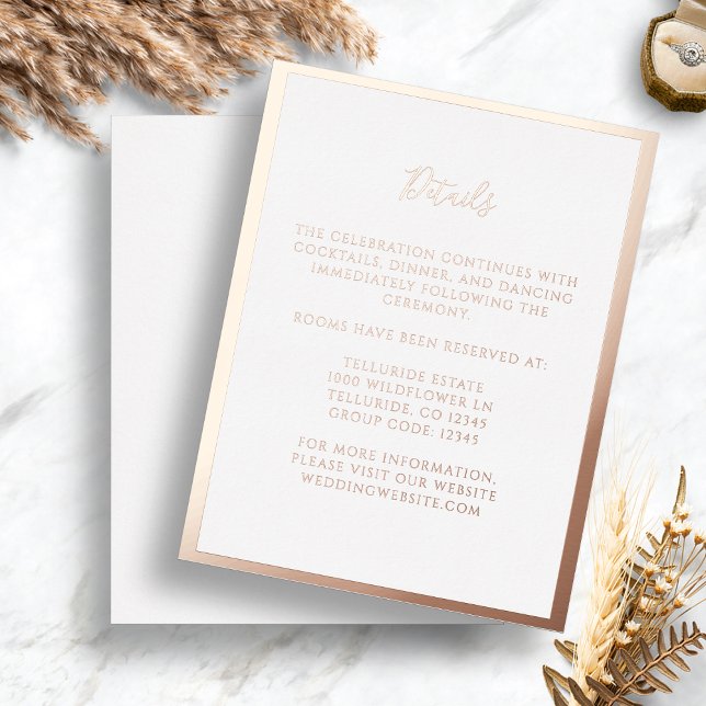 Carte Postale D'invitation À Feuilles D'aluminium Mariage rose Gold Foil (Rose Gold Border Modern Simplet Foil Wedding Details Enclosure Card by Painted Paperie
)