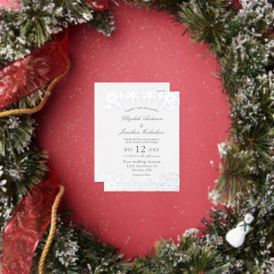 Carte Postale D'invitation À Feuilles D'aluminium Mariage Silver Winter Snowflake