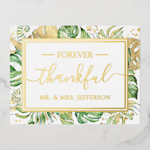 Carte Postale D'invitation À Feuilles D'aluminium Mariage tropical moderne M. & Mme Merci