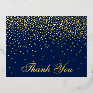 Carte Postale D'invitation À Feuilles D'aluminium Marine Blue & Glam Confetti Mariage Merci Real