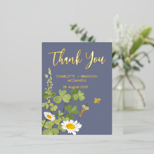 Carte Postale D'invitation À Feuilles D'aluminium Merci Mariage fleur sauvage