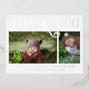 Carte Postale D'invitation À Feuilles D'aluminium Merci photo bébé Coeur moderne naissance