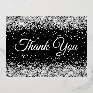 Carte Postale D'invitation À Feuilles D'aluminium Merci pour votre 50e anniversaire de Silver Glitte