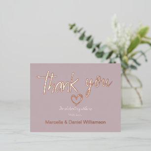 Carte Postale D'invitation À Feuilles D'aluminium Minimal moderne Coeur et Merci de script Mariage