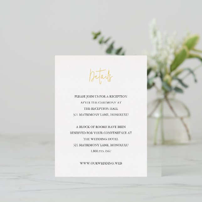 Carte Postale D'invitation À Feuilles D'aluminium Modern Chic Wedding Foil Enclosure Card (Debout devant)