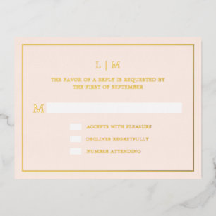 Carte Postale D'invitation À Feuilles D'aluminium Monogramme rose vierge simple Mariage élégant RSVP