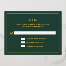 Carte Postale D'invitation À Feuilles D'aluminium Monogramme vert de forêt simple Mariage élégant RS