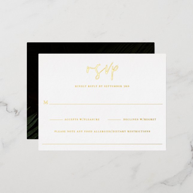 Carte Postale D'invitation À Feuilles D'aluminium Moody Tropics Wedding RSVP (Recto/Verso)